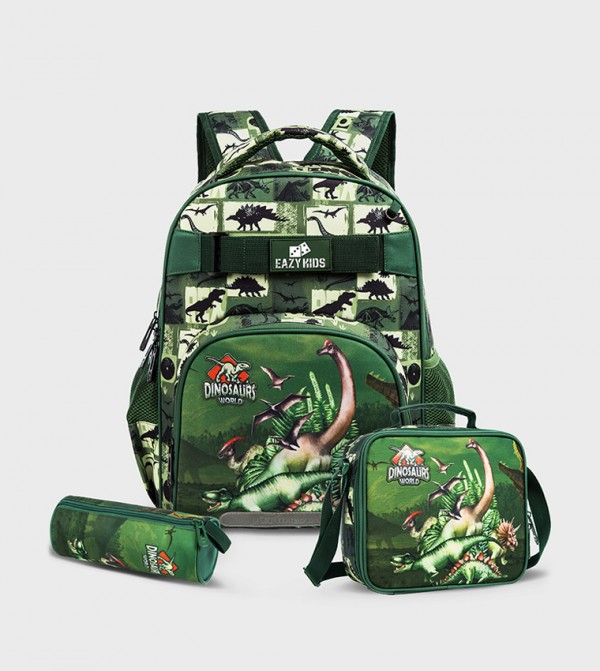 Dinosaur Printed Set of 3School Bag, Lunch Bag and Pencil Case, 18 Inch