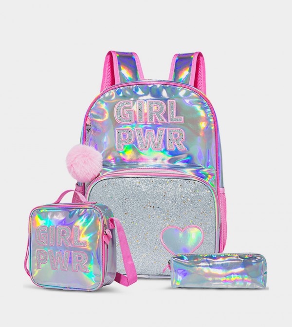 Girl Power Printed Set of 3School Bag, Lunch Bag and Pencil Case, 18 Inch
