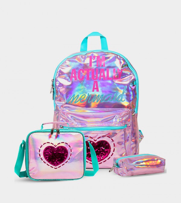 Mermaid Love Printed Set of 3School Bag, Lunch Bag and Pencil Case, 17 Inch