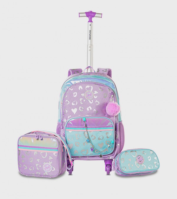 3-Piece 17" 4-Wheel Trolley School Bag with Lunch Bag and Pencil Pouch - Love