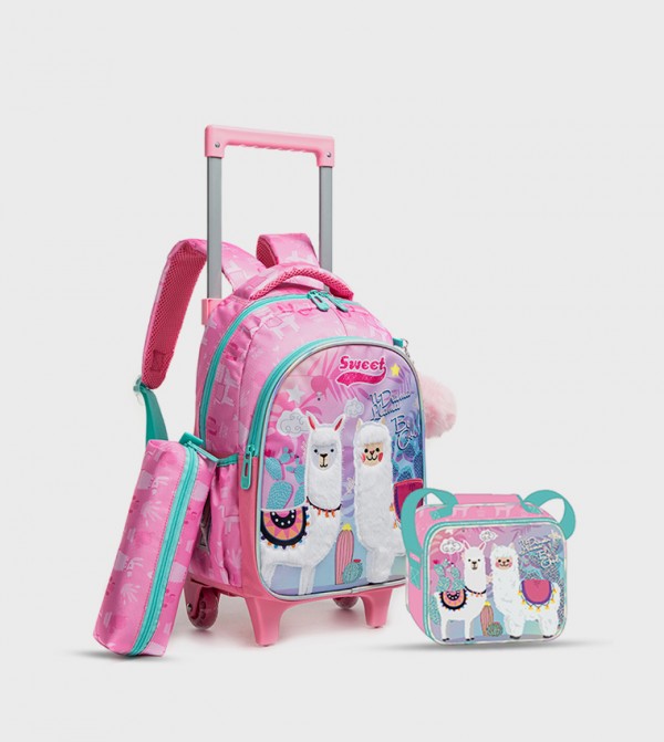 3-Piece Lama Themed 16" Trolley School Bag Set