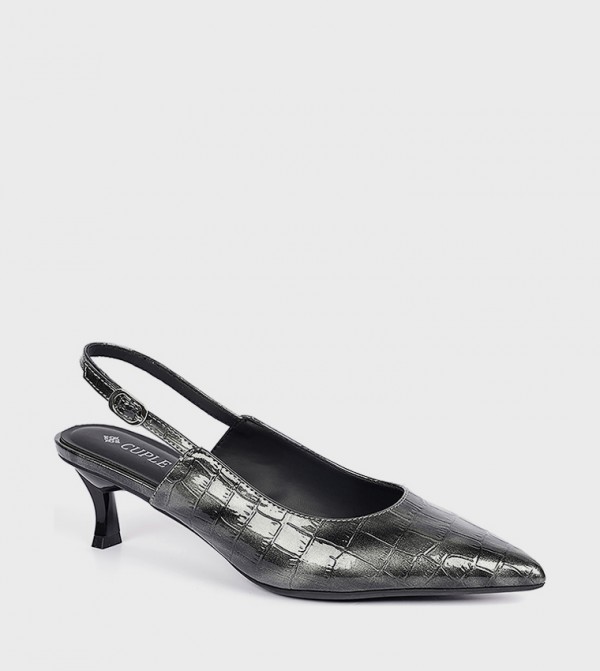 Textured Pointed Toe Slingback Pumps
