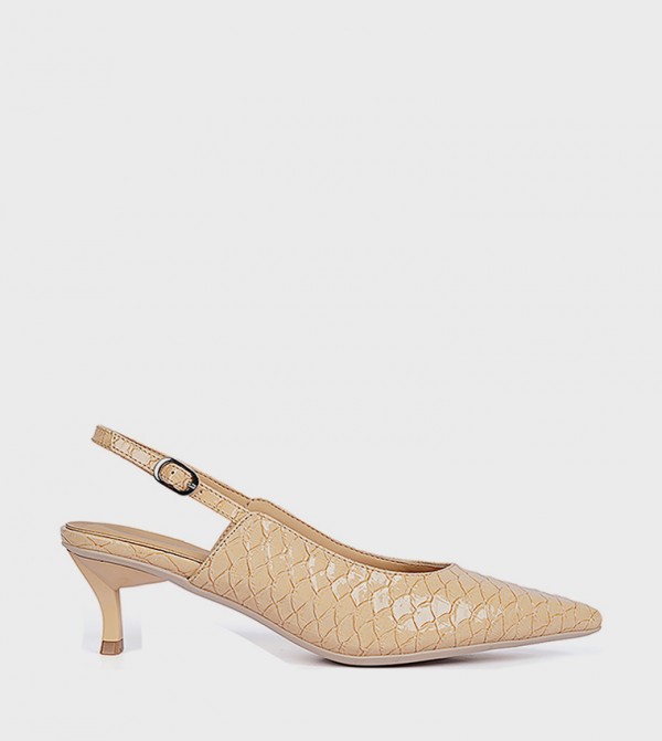 Textured Pointed Toe Slingback Pumps