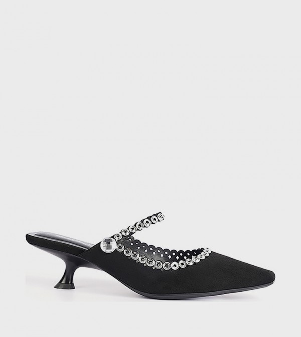 Embellished Kitten Heel Mule Pumps