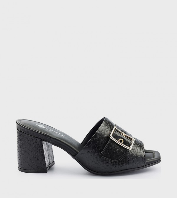 Textured Open-Toe Heeled Sandals