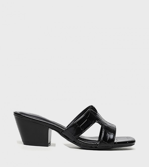 Textured Cut-Out Heeled Sandals