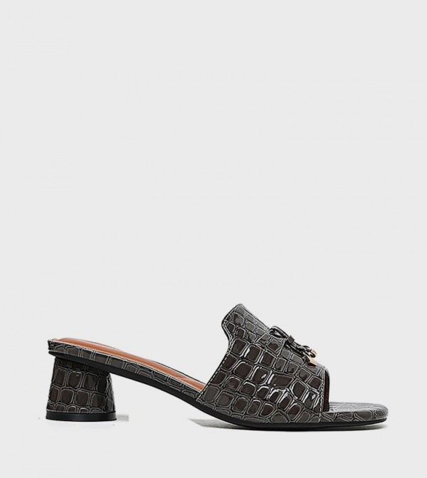 Textured Open Toe Heeled Sandals