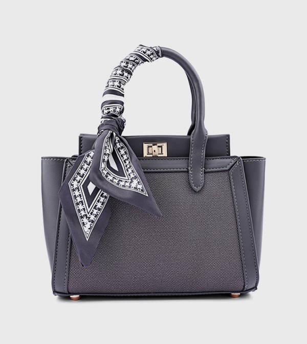 Textured Satchel Bag with Scarf