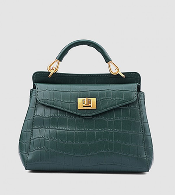Croc Textured Top Handle Bag