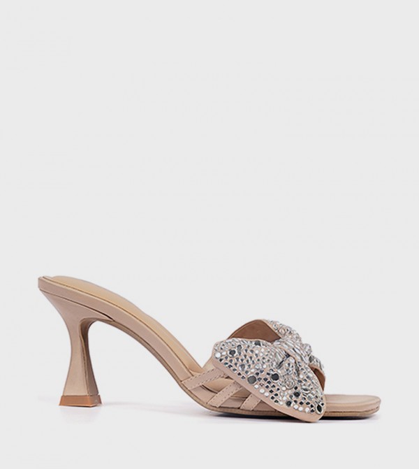Embellished Bow Open Toe Heeled Sandals
