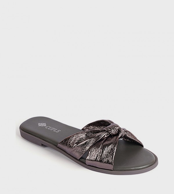 Metallic Open Toe Flat Sandals