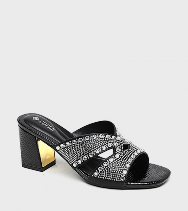 Embellished Cut-Out Heeled Sandals