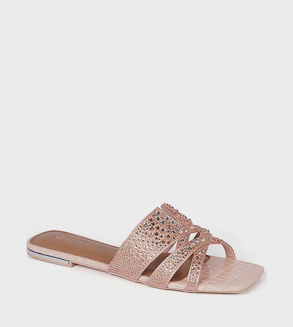 Embellished Open Toe Flat Sandals