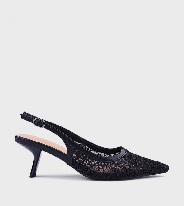 Lace Pointed Toe Slingback Pumps