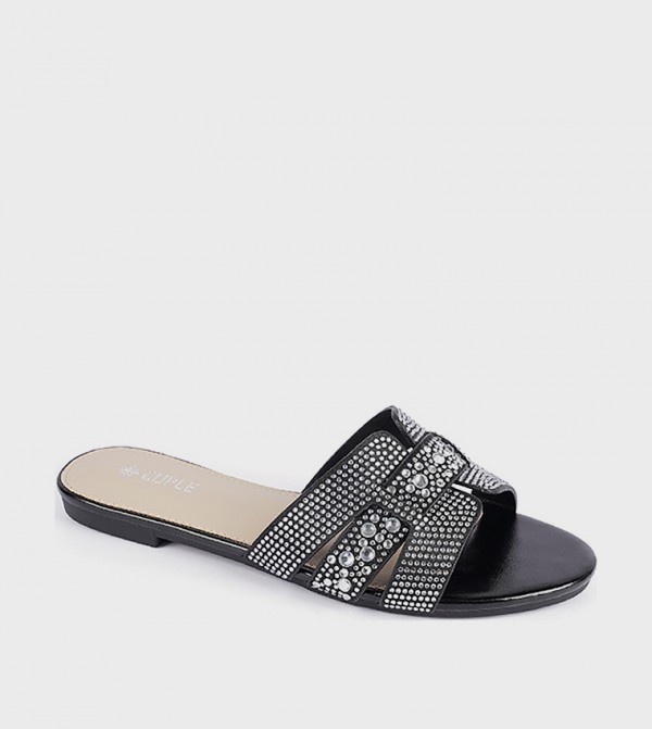 Embellished Open Toe Slide Sandals