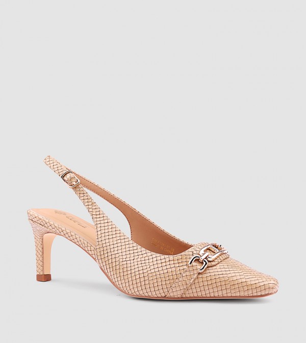 Textured Pointed Toe Slingback Pumps