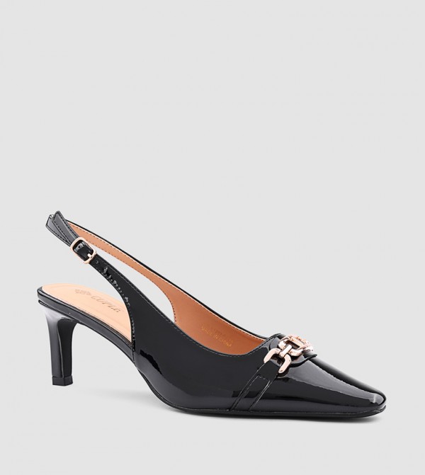 Metal Accent Pointed Toe Slingback Pumps
