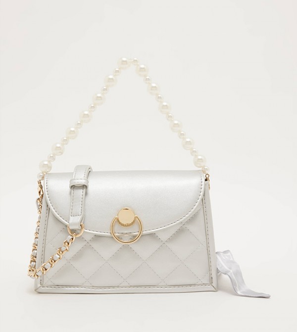 Quilted Pearl Detail Strap Crossbody Bag