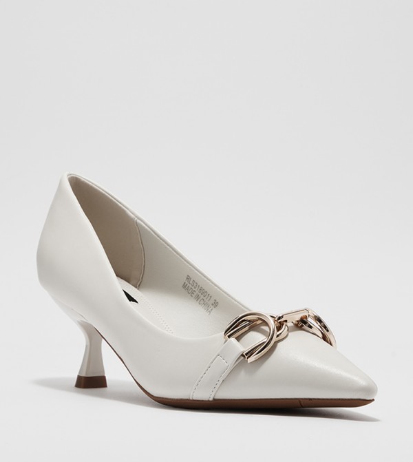 Charles & Keith - Women's Metallic Accent Slingback Pumps, White, US 5