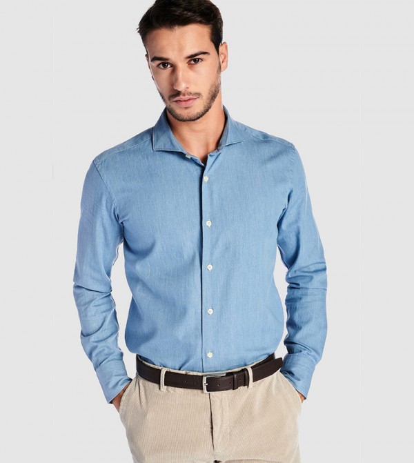 Buy Sacoor Brothers Long Sleeve Spread Collar Shirts In Blue ...