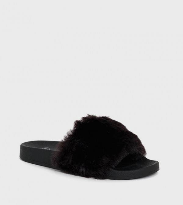 Slide Black Fur 