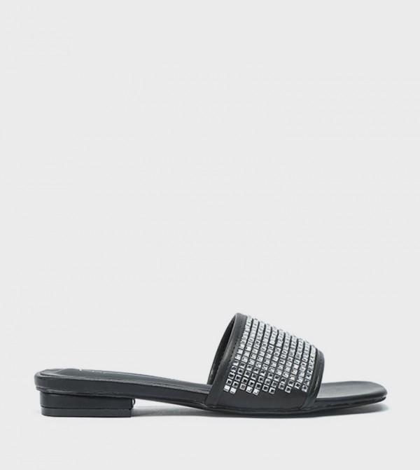 Embellished Square Toe Flat Sandals