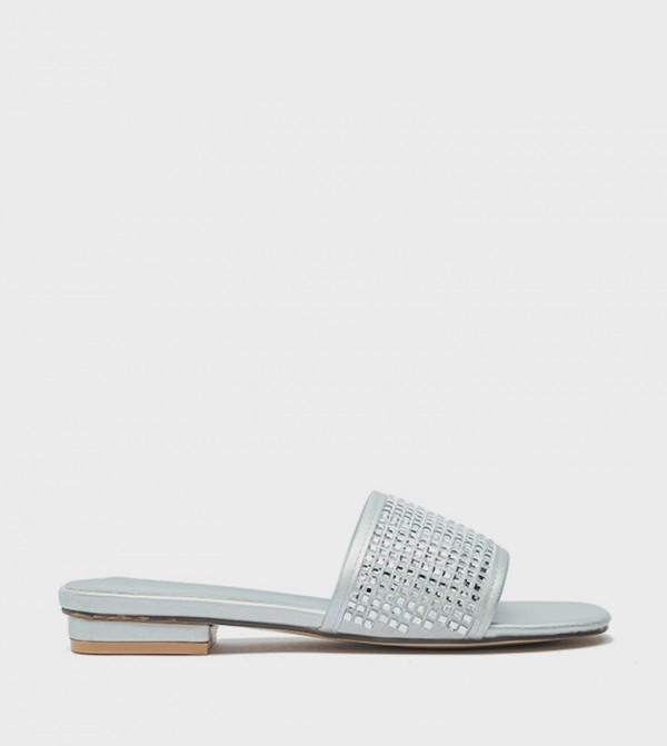 Embellished Square Toe Flat Sandals
