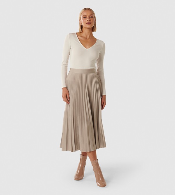 Buy Forever New ESTER Satin Pleated Skirt In Taupe | 6thStreet UAE