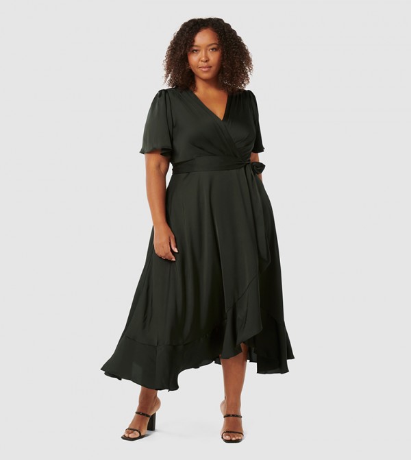 SIENNA Curve Satin Wrap Asymmetric Dress