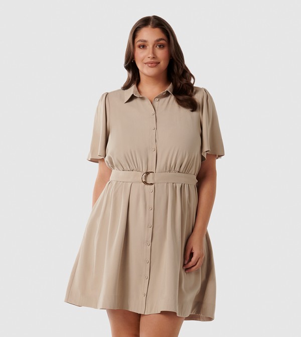 TAHLIA Belted Short Sleeves Curve Mini Dress