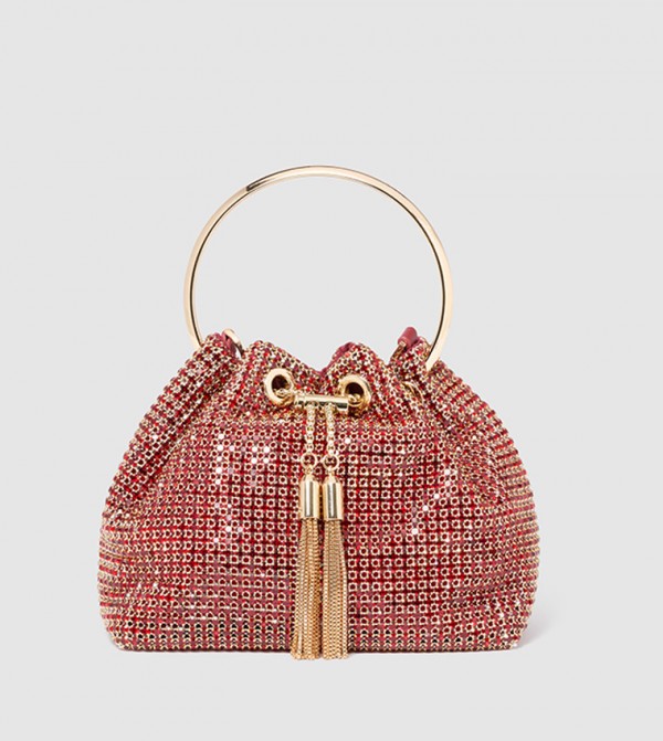 SKYLAH Sparkle Metal Top Handle Bag
