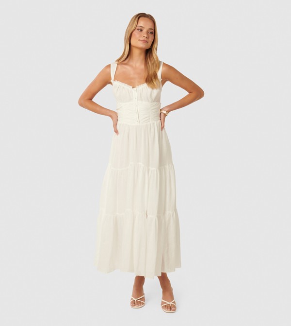 LENA Solid Ruched Tiered Dress