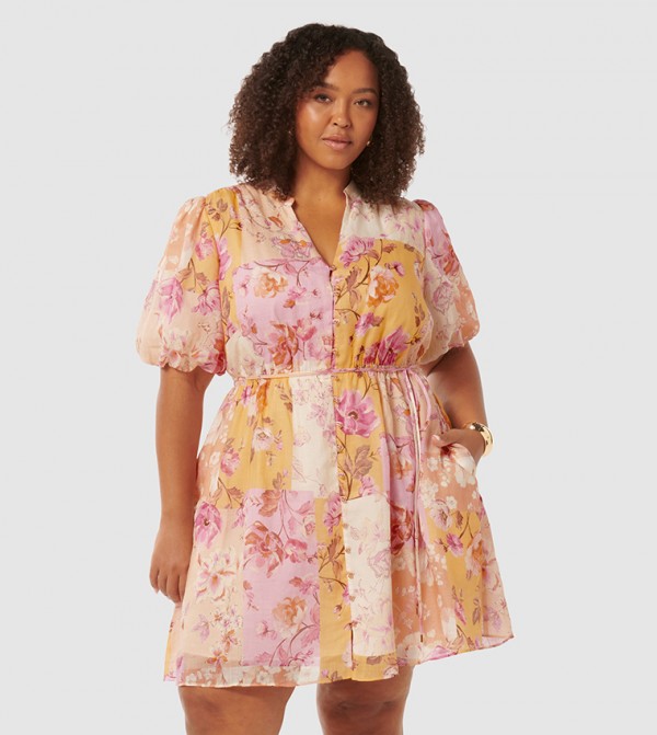 LOANNA Curve Puff Sleeves Mini Dress