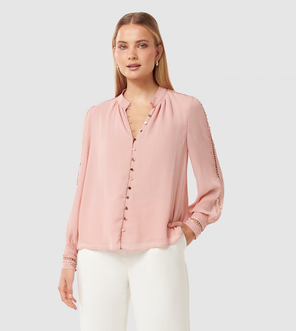 SIMONA Lace Trim Bishop Sleeves Top