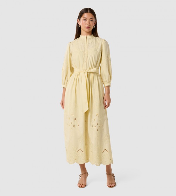AISHA Broderie 3/4 Sleeves Midi Dress