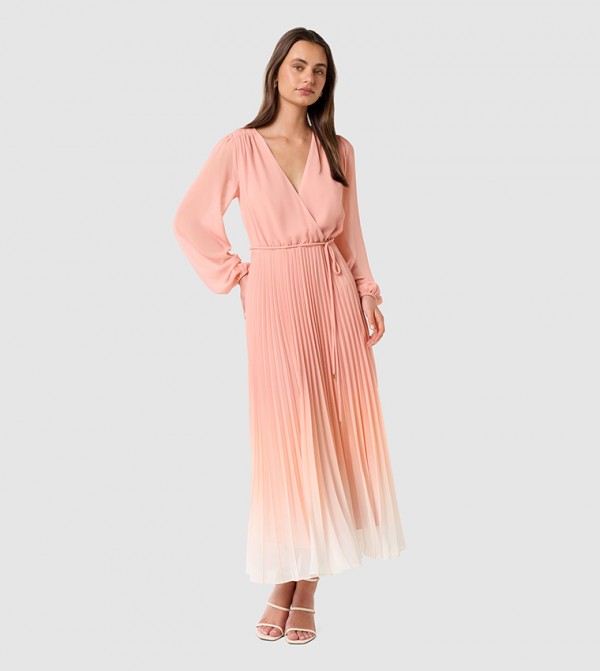 PRISCILLA Long Sleeves Pleated Midi Dress