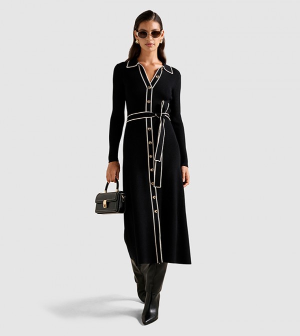 CLARA Tipped A-Line Midi Dress