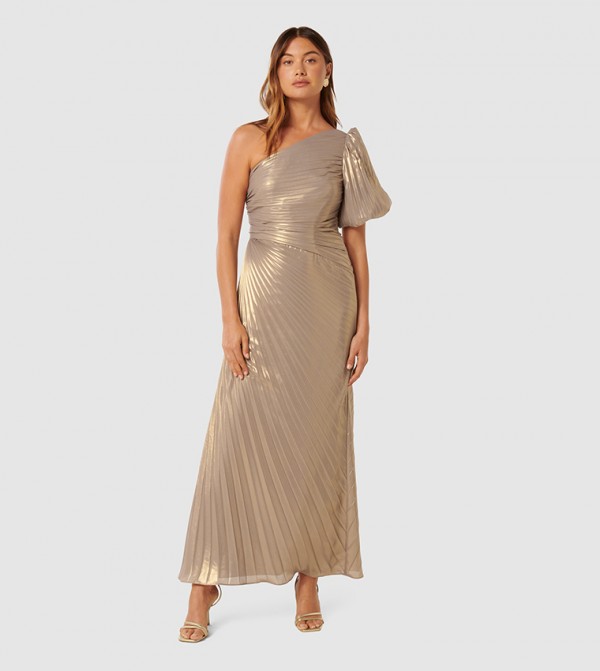 TATUM Metallic One Shoulder Maxi Dress