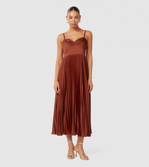 CHLOE Pleated Strappy Midi Dress