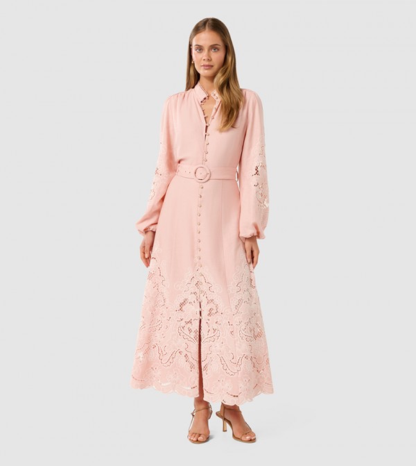 EBONY Lace Belted Midi Dress