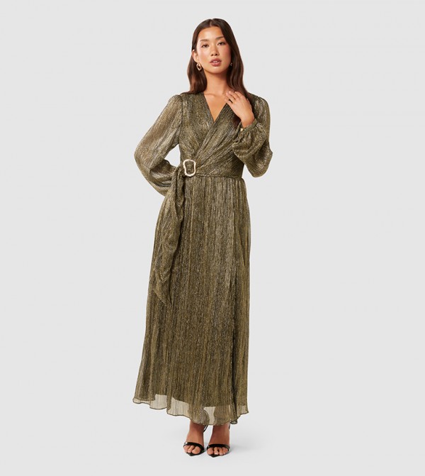 TYLER Plisse Belted Maxi Dress