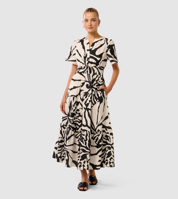 ELEANOR Printed Short Sleeves Midi Dress