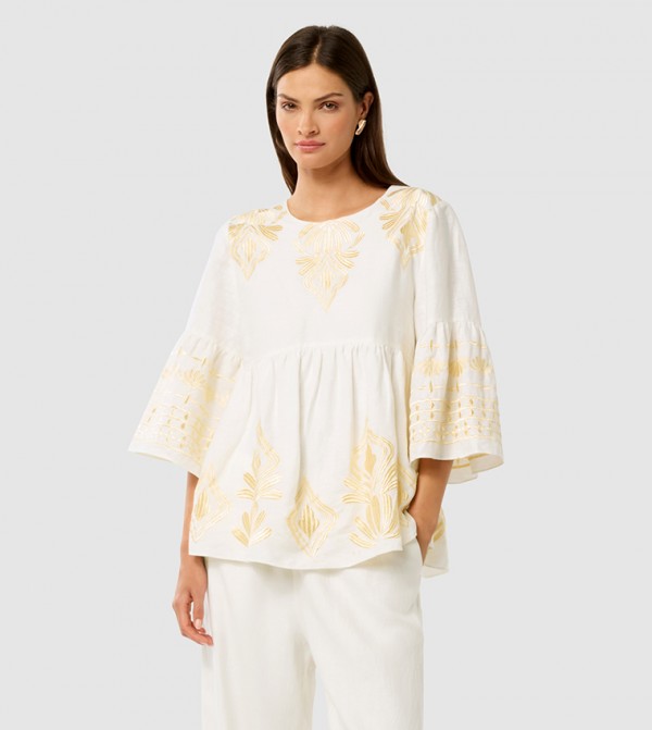 ELINA Embroidered 3/4 Sleeves Top