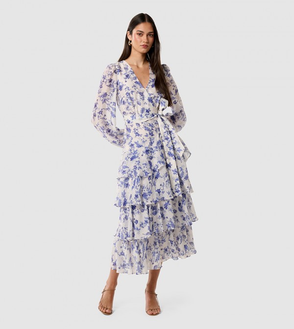 NICKY Floral Printed Tiered Midi Dress