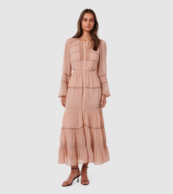 FRANKIE Lace Trim Tiered Dress