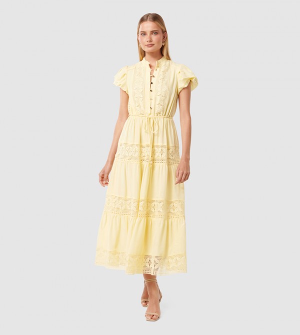 AMY Lace Trim Tiered Midi Dress
