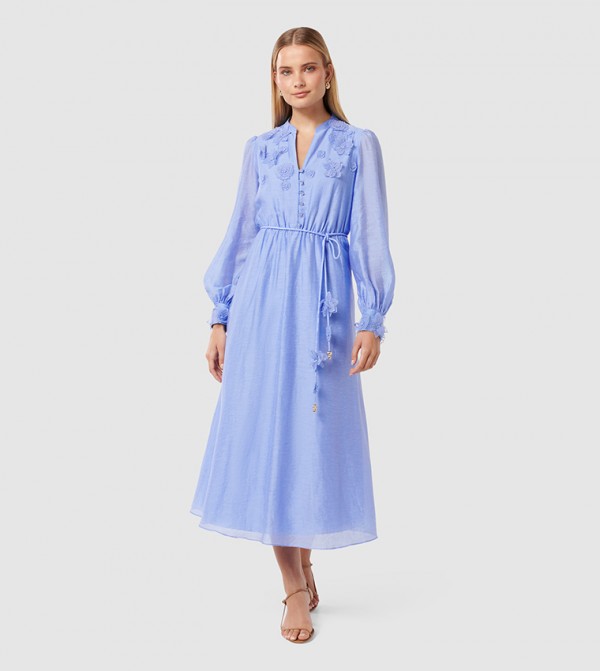 YASMIN Floral Applique Midi Dress