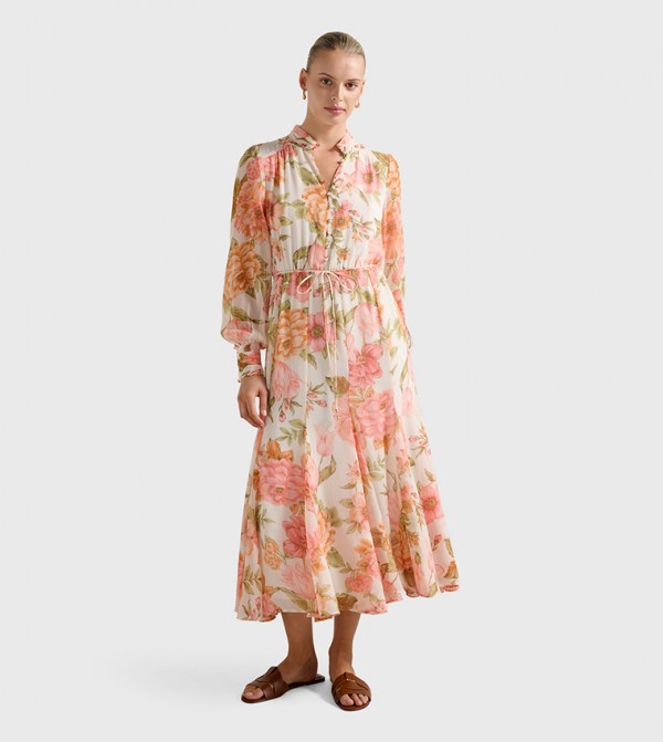 TINA Printed Long Sleeves Midi Dress