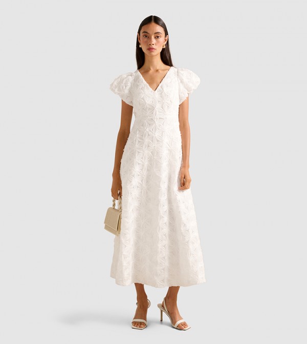 FLYNN Floral Textured Midi Dress