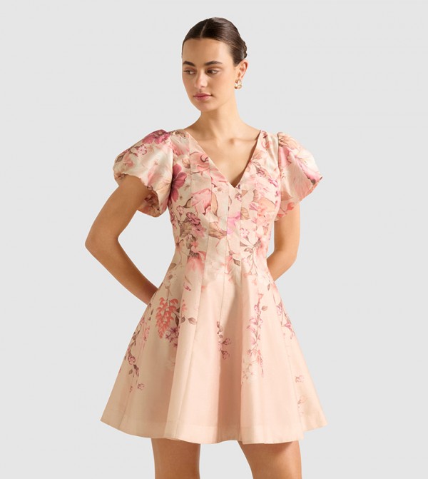 CAMDEN Printed Puff Sleeves Mini Dress